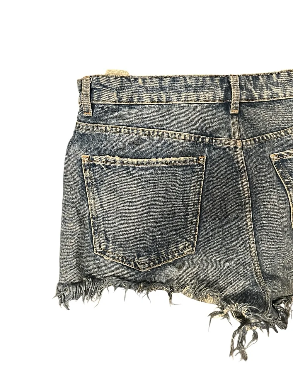High-Rise Distressed Denim Shorts - Blue